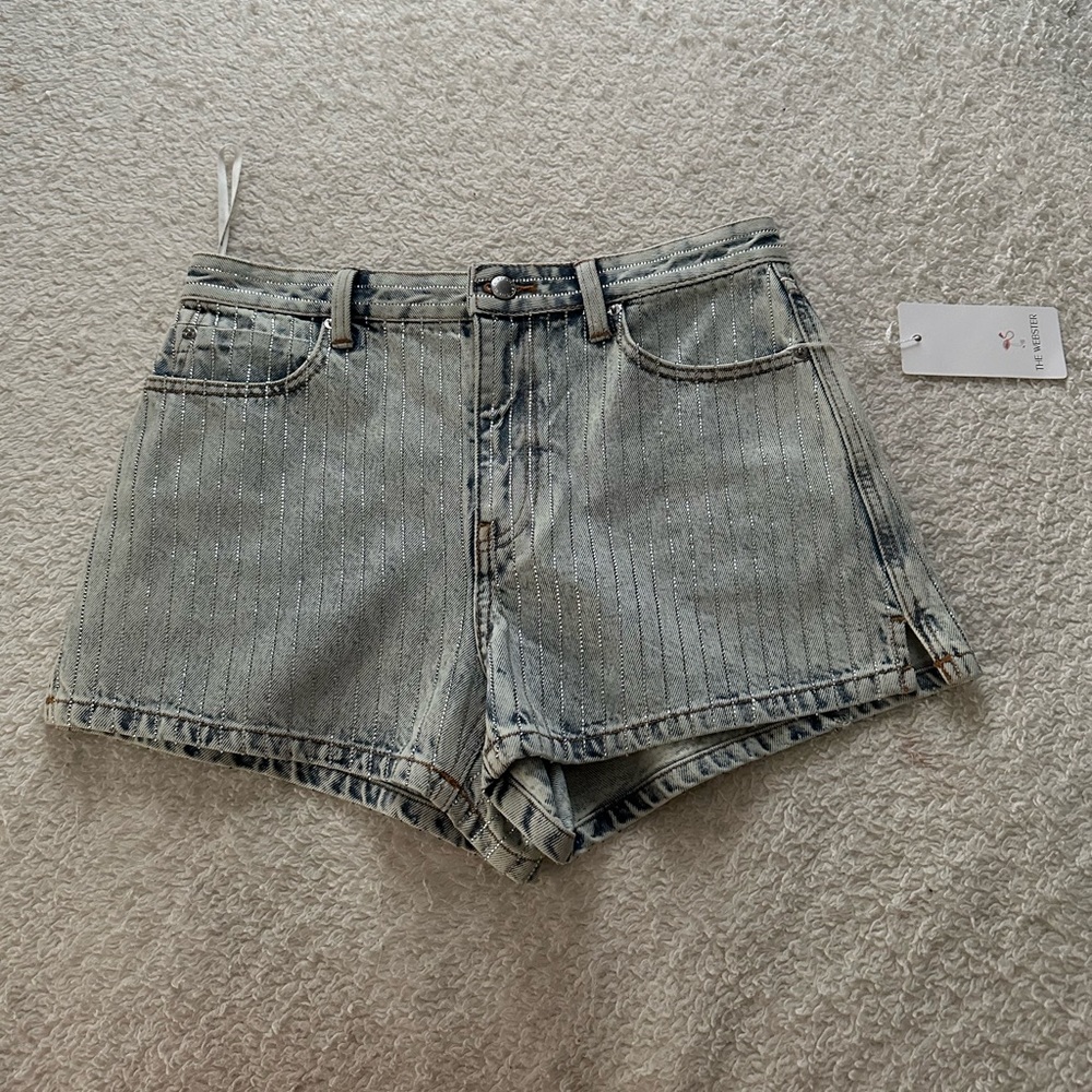 Alexander wang sparkle detail denim shorts.
